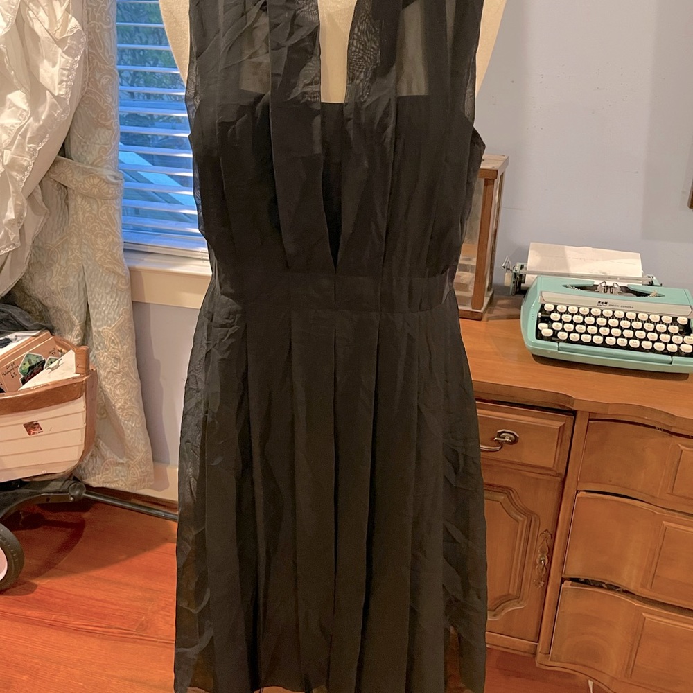 Ann Taylor black sheer pleated dress🖤